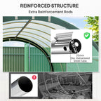 3 x 2m Walk-in Polytunnel Greenhouse with 2 Hinged Doors & 6 Mesh Windows, Green