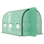 3 x 2m Walk-in Polytunnel Greenhouse with 2 Hinged Doors & 6 Mesh Windows, Green