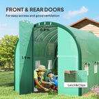 3 x 2m Walk-in Polytunnel Greenhouse with 2 Hinged Doors & 6 Mesh Windows, Green