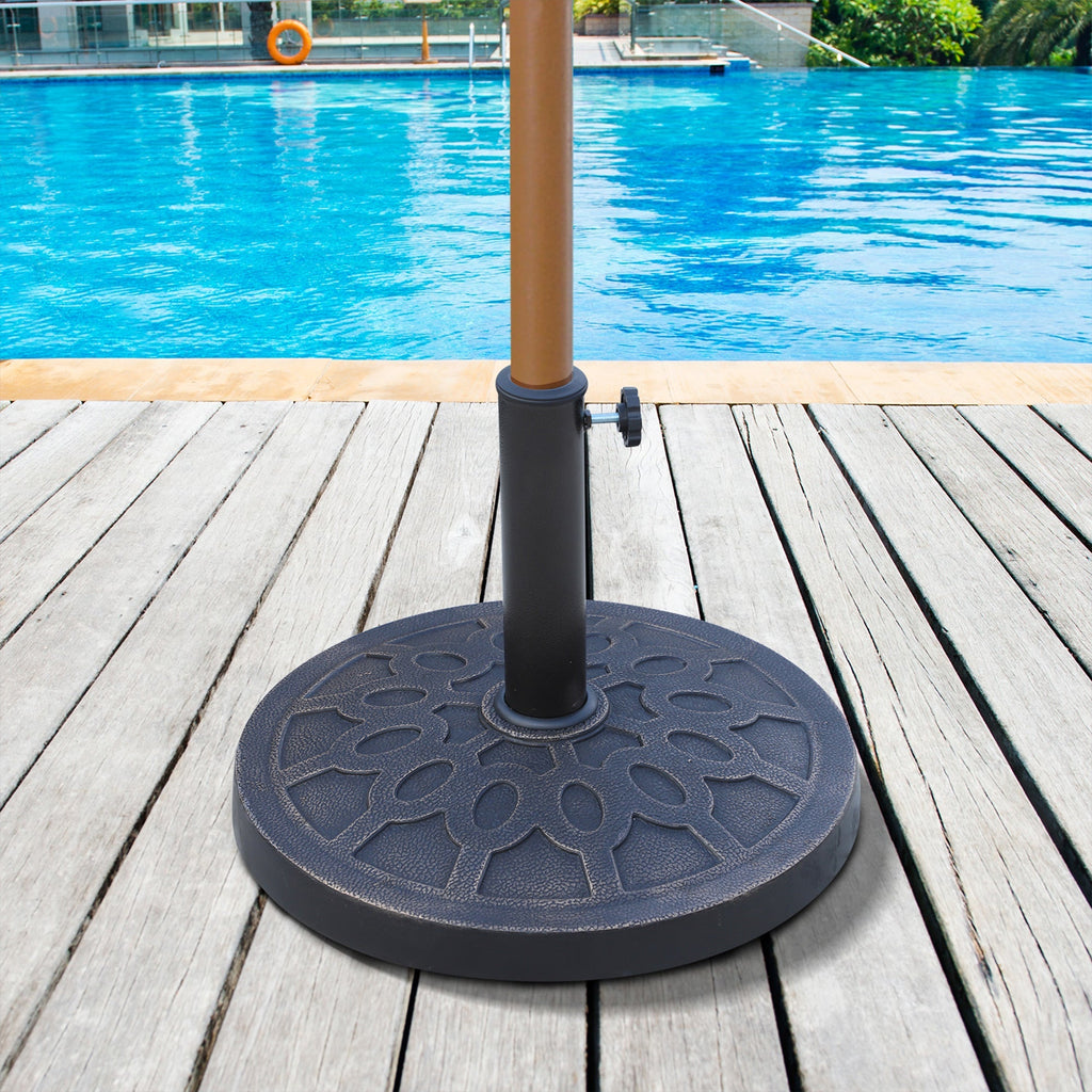 13kg Round Resin Garden Parasol Base for 38mm or 48mm Umbrella Poles, Bronze Tone