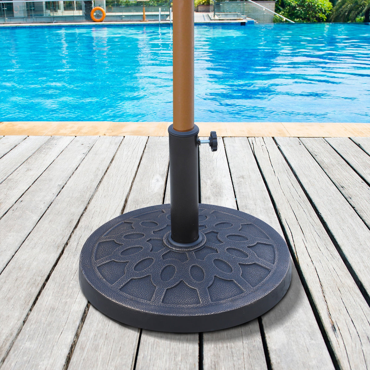 13kg Round Resin Garden Parasol Base for 38mm or 48mm Umbrella Poles, Bronze Tone