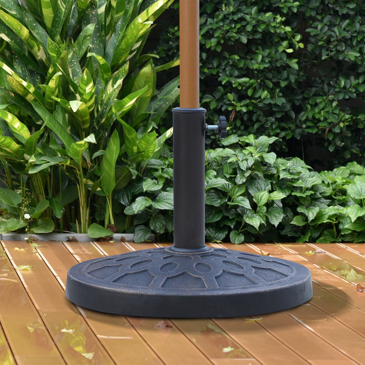 13kg Round Resin Garden Parasol Base for 38mm or 48mm Umbrella Poles, Bronze Tone