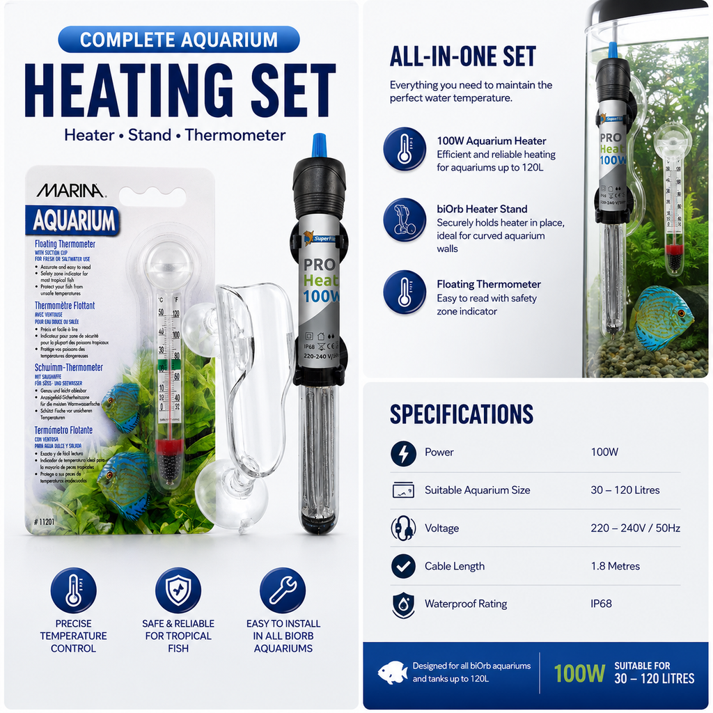 biOrb Aquarium Heater Set 50W/100W with Stand & Thermometer