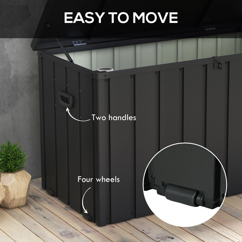 450L Outdoor Storage Box, Lockable Metal Storage Box with Wheels & Handles, Dark Grey