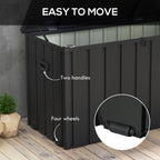 450L Outdoor Storage Box, Lockable Metal Storage Box with Wheels & Handles, Dark Grey