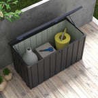 450L Outdoor Storage Box, Lockable Metal Storage Box with Wheels & Handles, Dark Grey