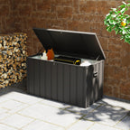 450L Outdoor Storage Box, Lockable Metal Storage Box with Wheels & Handles, Dark Grey