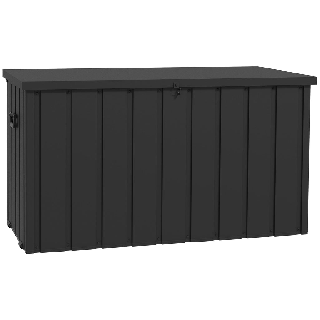 450L Outdoor Storage Box, Lockable Metal Storage Box with Wheels & Handles, Dark Grey