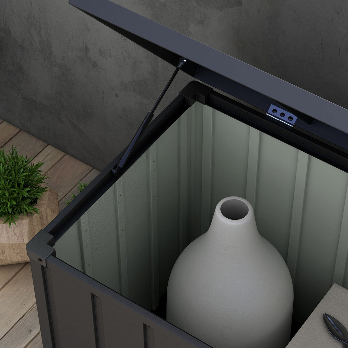 450L Outdoor Storage Box, Lockable Metal Storage Box with Wheels & Handles, Dark Grey