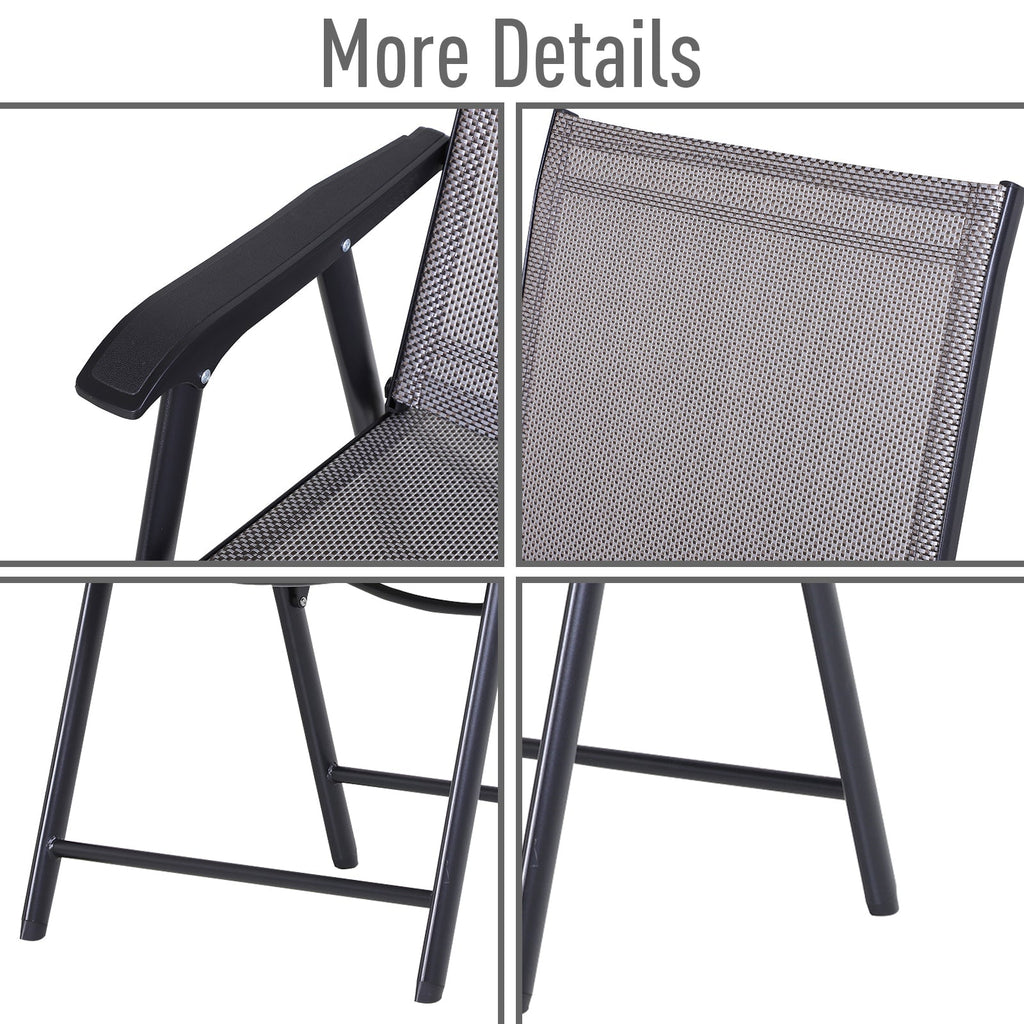Set of 4 Stackable Outdoor Folding Chairs with Armrests, Metal Frame, Gray