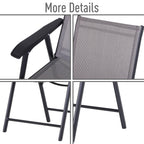 Set of 4 Stackable Outdoor Folding Chairs with Armrests, Metal Frame, Gray
