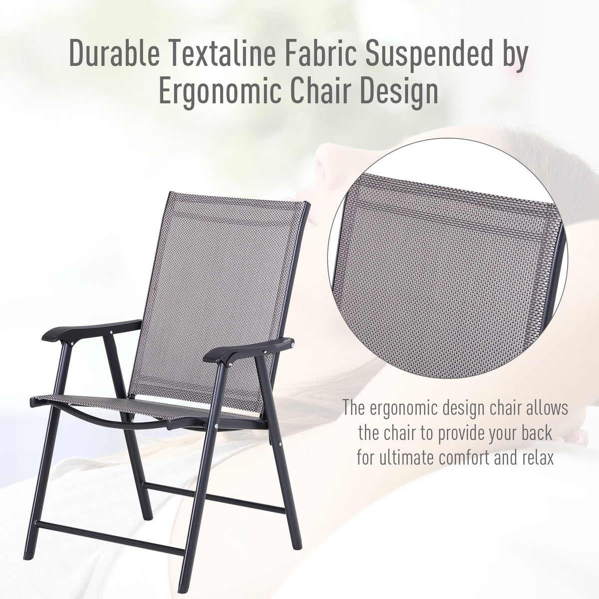Set of 4 Stackable Outdoor Folding Chairs with Armrests, Metal Frame, Gray