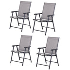 Set of 4 Stackable Outdoor Folding Chairs with Armrests, Metal Frame, Gray