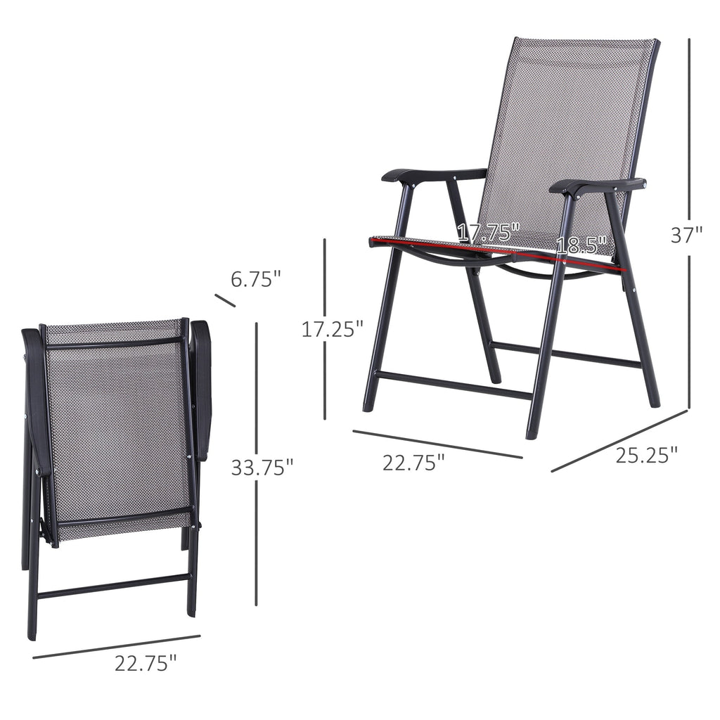 Set of 4 Stackable Outdoor Folding Chairs with Armrests, Metal Frame, Gray