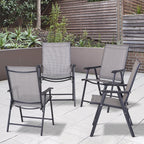 Set of 4 Stackable Outdoor Folding Chairs with Armrests, Metal Frame, Gray