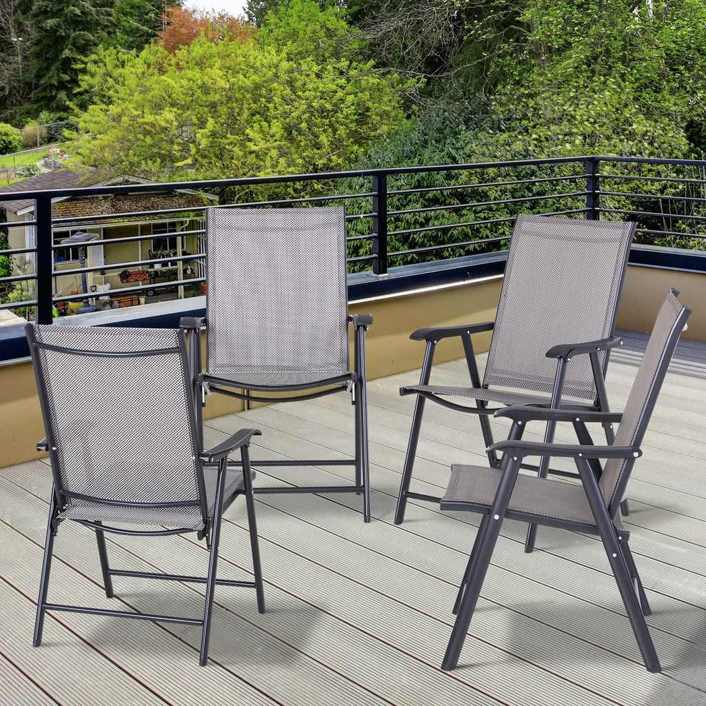 Set of 4 Stackable Outdoor Folding Chairs with Armrests, Metal Frame, Gray