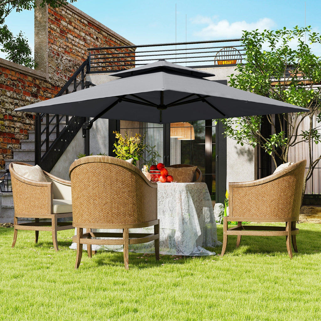 10' x 10' Double Top Square Offset Umbrella with Umbrella Cover, Light Grey