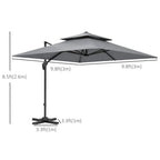 10' x 10' Double Top Square Offset Umbrella with Umbrella Cover, Light Grey