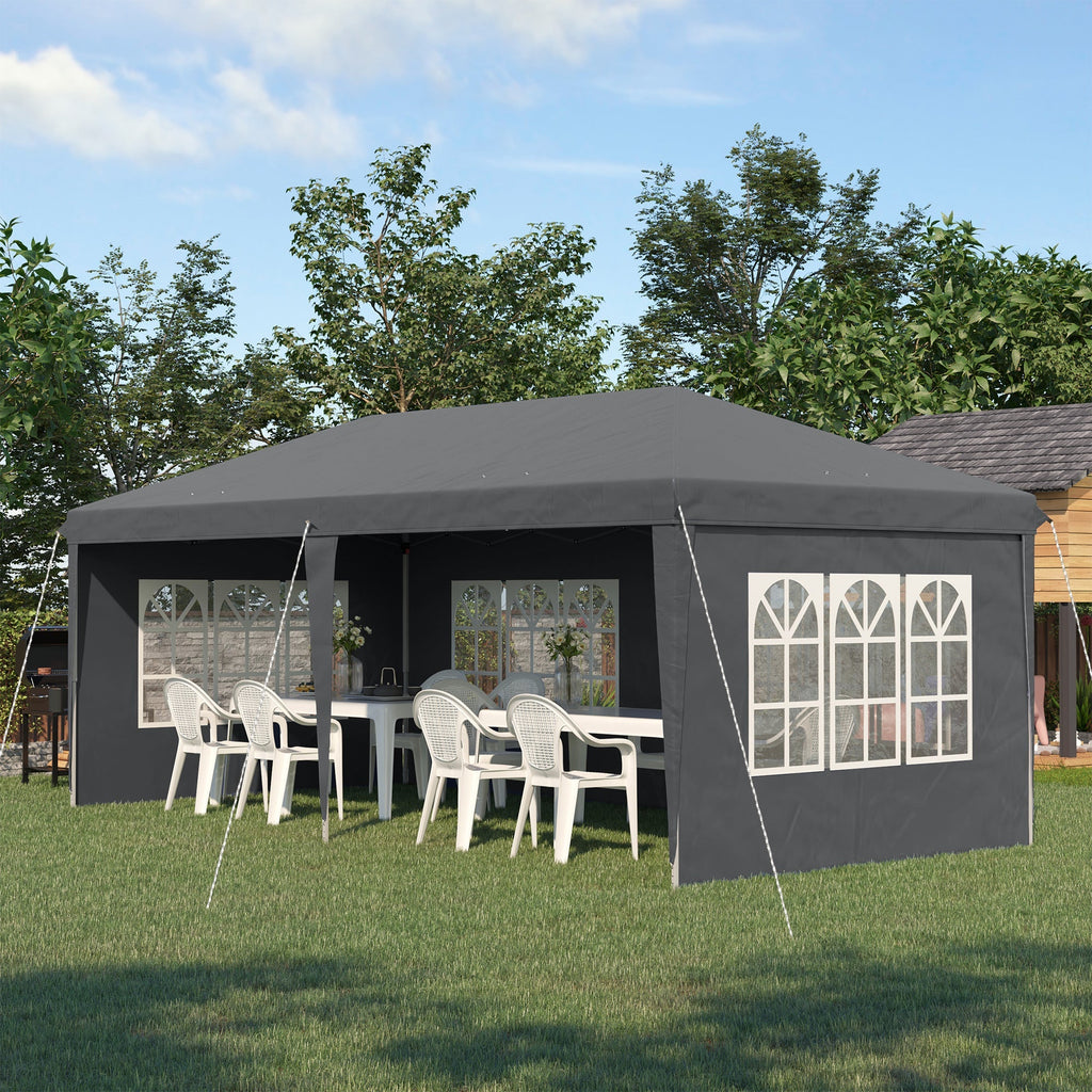 3 x 6m Garden Pop Up Gazebo, Height Adjustable Party Tent w/ Sidewalls & Storage Bag, Grey