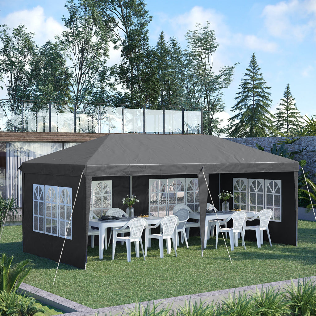 3 x 6m Garden Pop Up Gazebo, Height Adjustable Party Tent w/ Sidewalls & Storage Bag, Grey