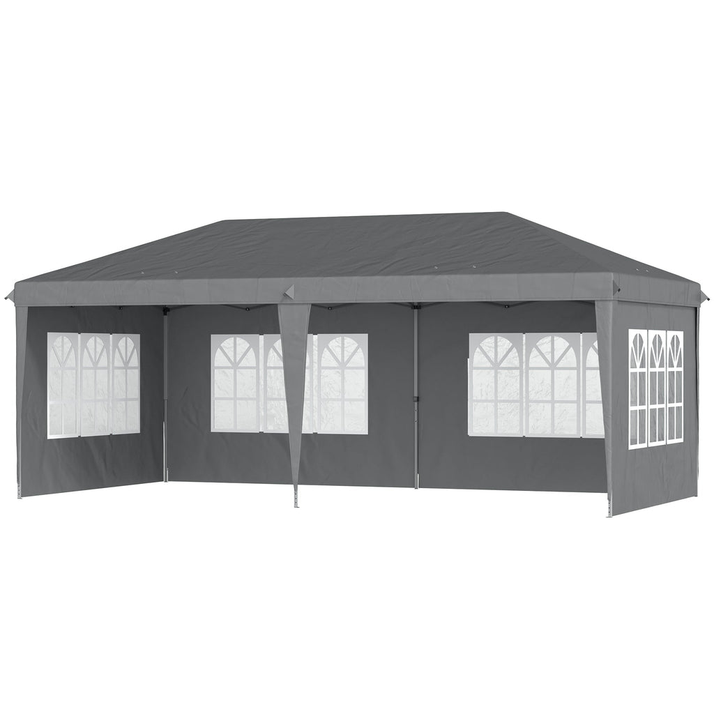 3 x 6m Garden Pop Up Gazebo, Height Adjustable Party Tent w/ Sidewalls & Storage Bag, Grey
