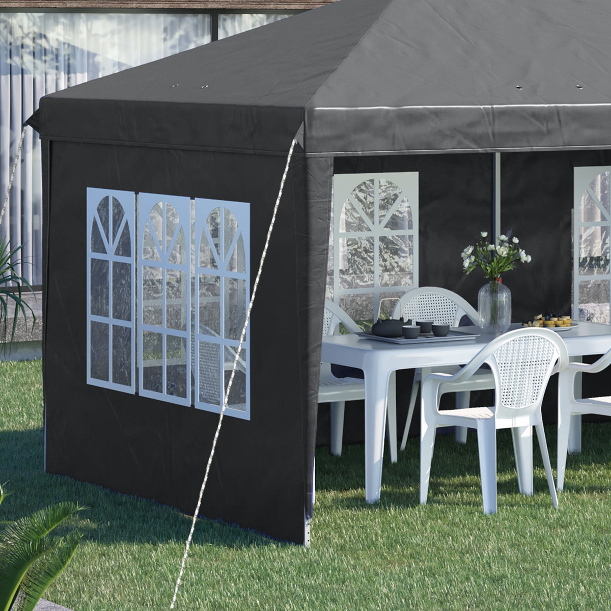 3 x 6m Garden Pop Up Gazebo, Height Adjustable Party Tent w/ Sidewalls & Storage Bag, Grey