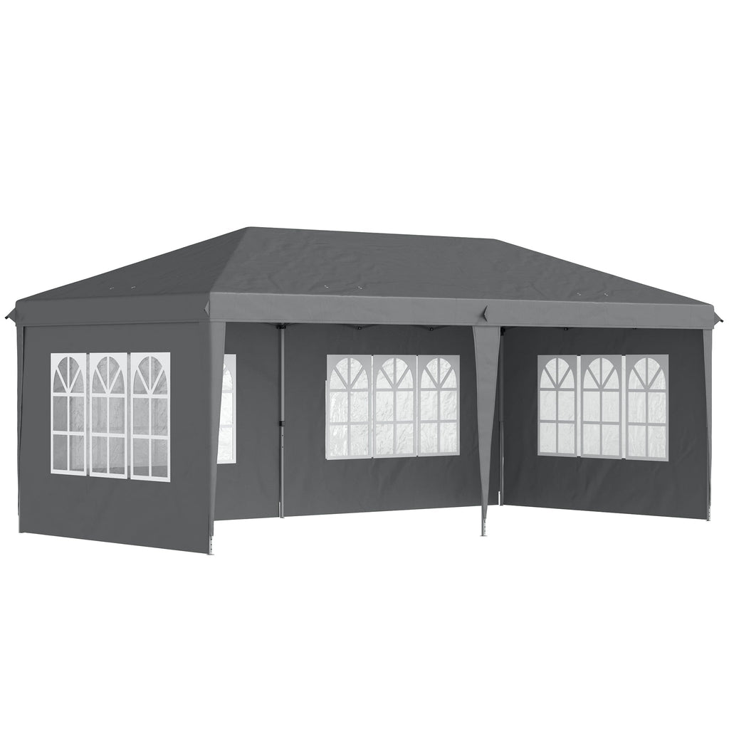 3 x 6m Garden Pop Up Gazebo, Height Adjustable Party Tent w/ Sidewalls & Storage Bag, Grey