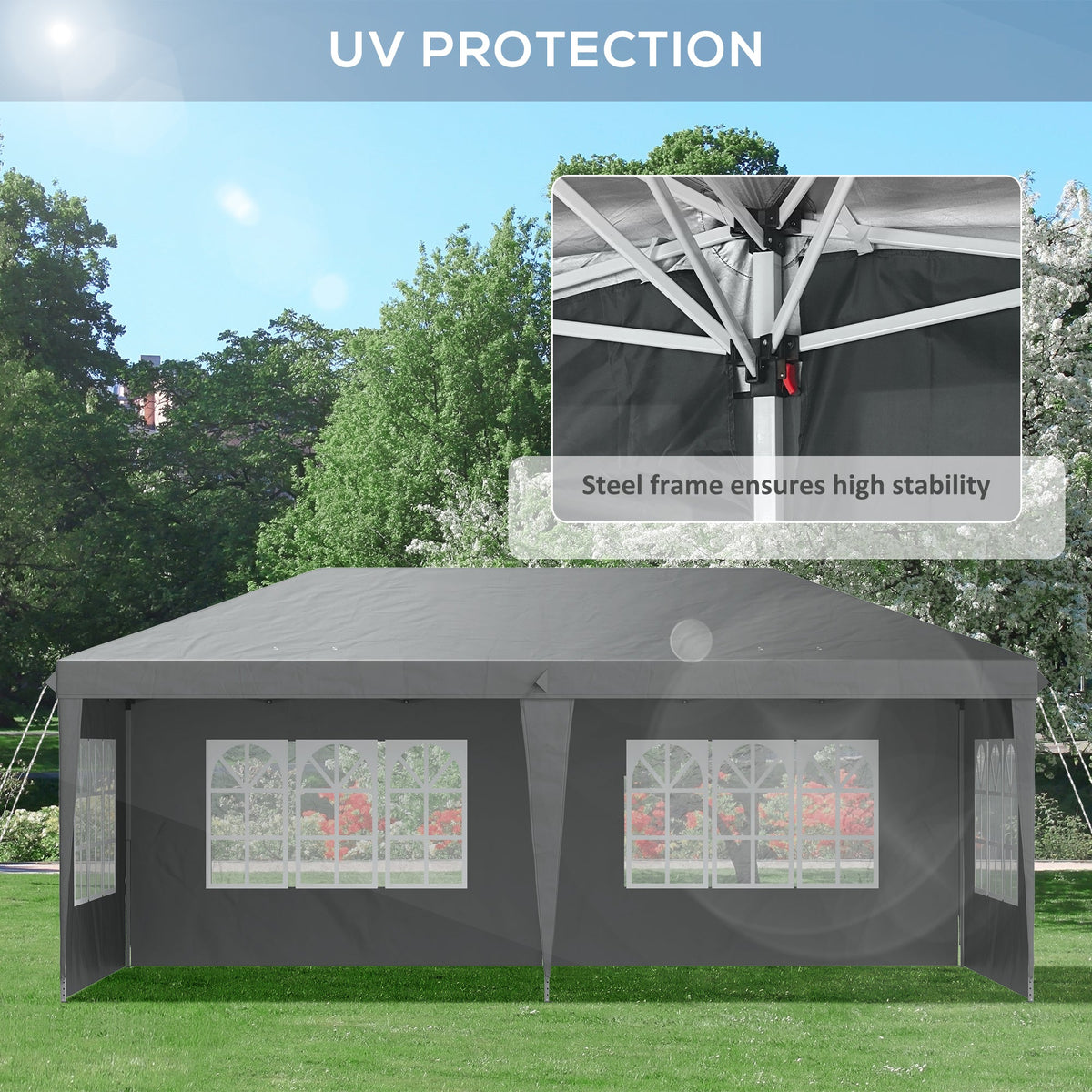 3 x 6m Garden Pop Up Gazebo, Height Adjustable Party Tent w/ Sidewalls & Storage Bag, Grey