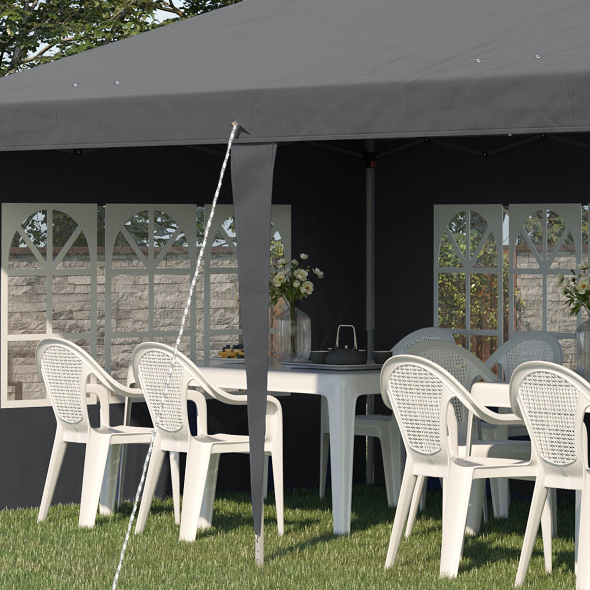 3 x 6m Garden Pop Up Gazebo, Height Adjustable Party Tent w/ Sidewalls & Storage Bag, Grey