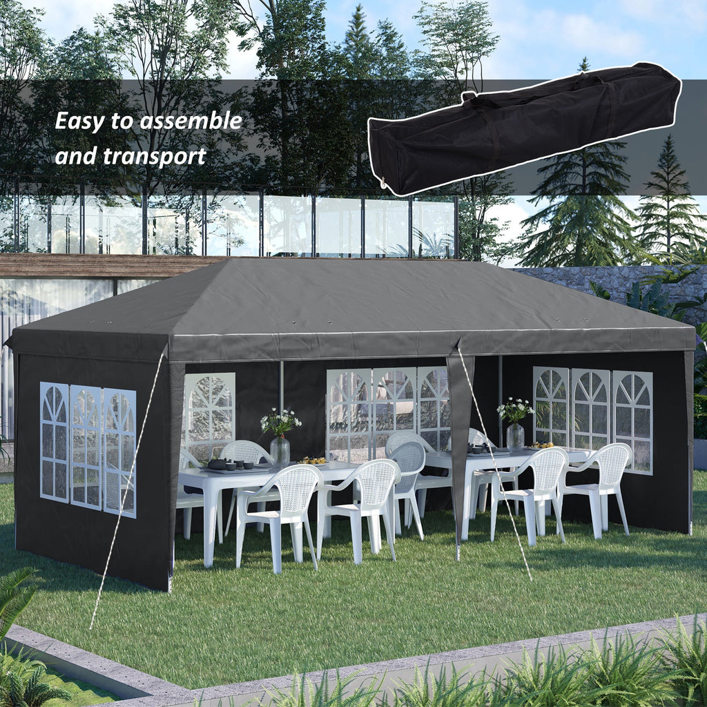 3 x 6m Garden Pop Up Gazebo, Height Adjustable Party Tent w/ Sidewalls & Storage Bag, Grey