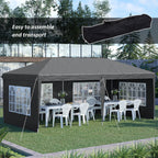 3 x 6m Garden Pop Up Gazebo, Height Adjustable Party Tent w/ Sidewalls & Storage Bag, Grey