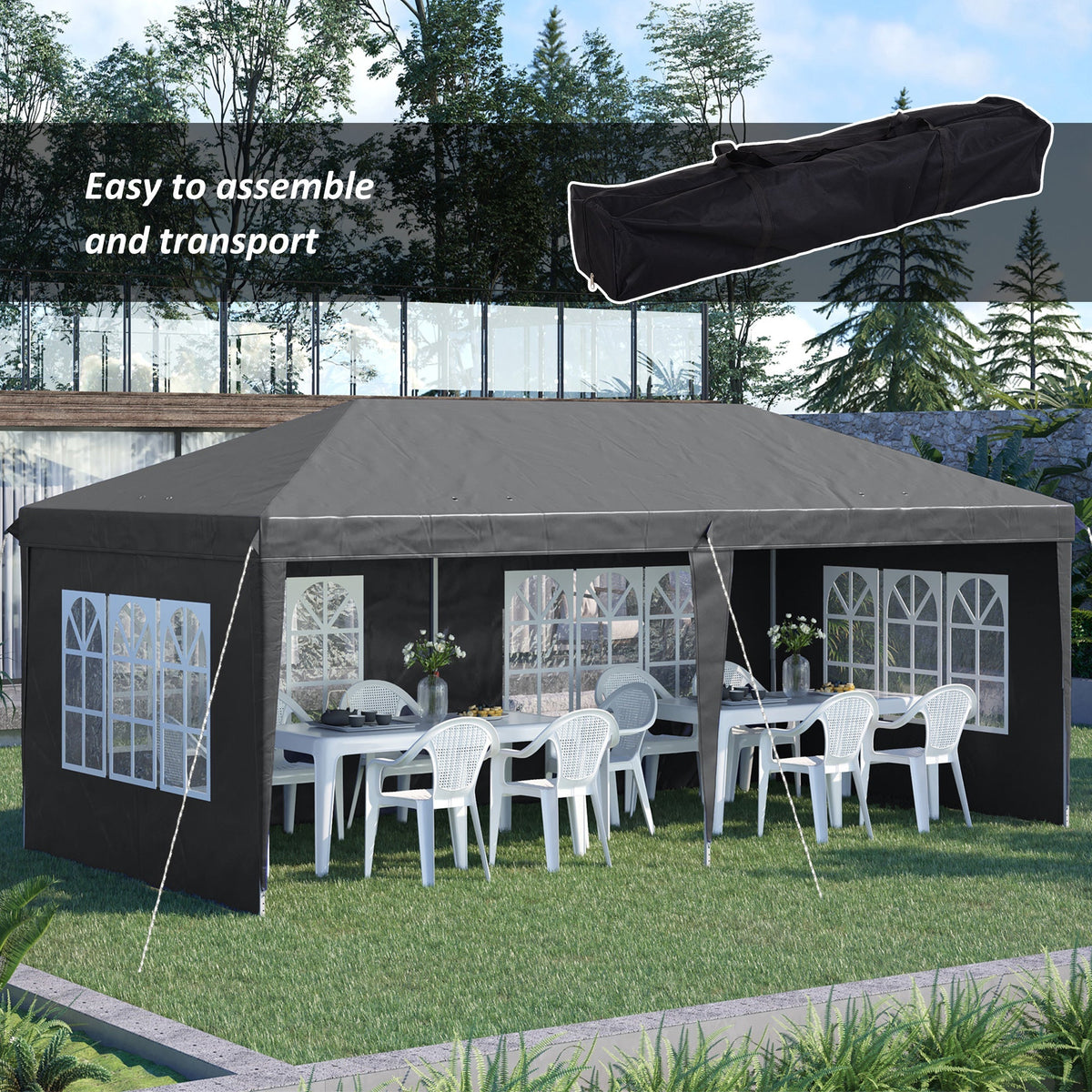 3 x 6m Garden Pop Up Gazebo, Height Adjustable Party Tent w/ Sidewalls & Storage Bag, Grey