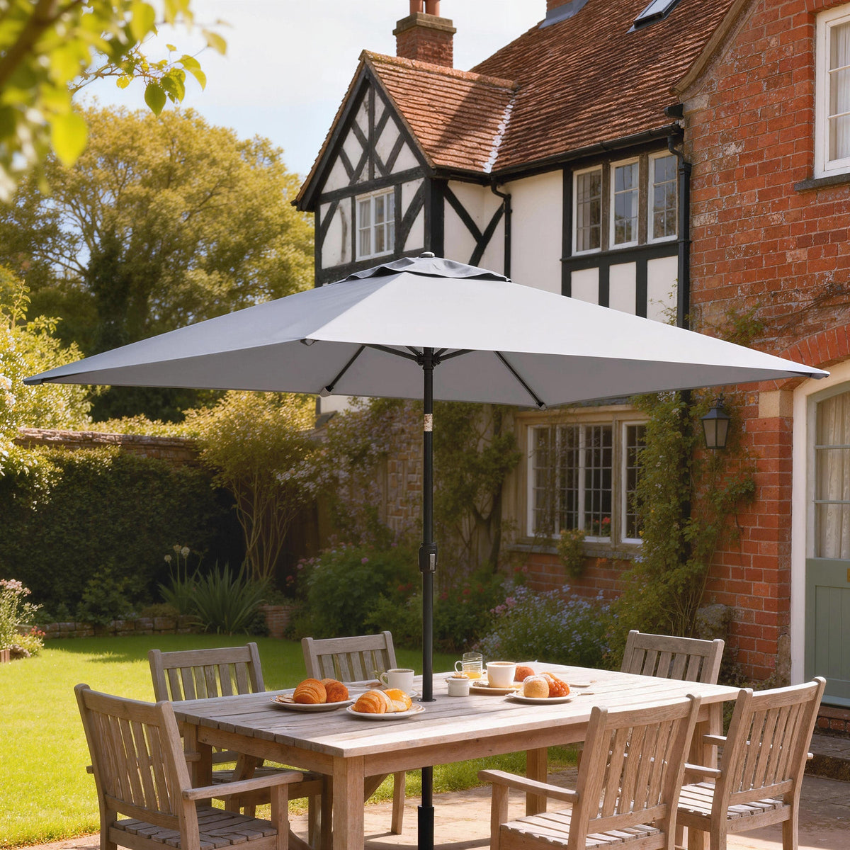 3 x 2 m Garden Parasol with Crank Handle and Tilt Function, Light Grey