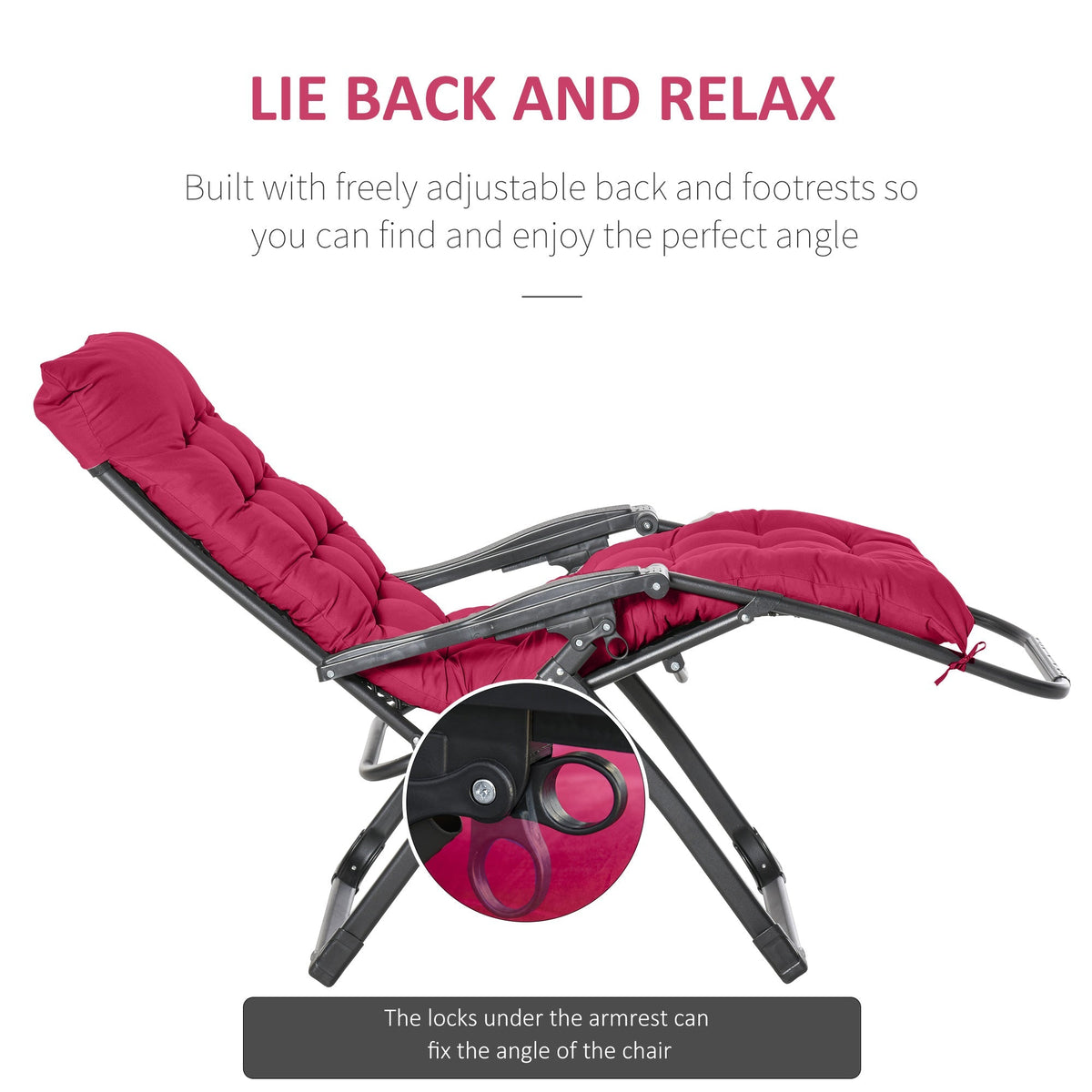 Reclining Zero Gravity Chair w/Adjustable Backrest, Removable Cushion & Headrest, Wine Red