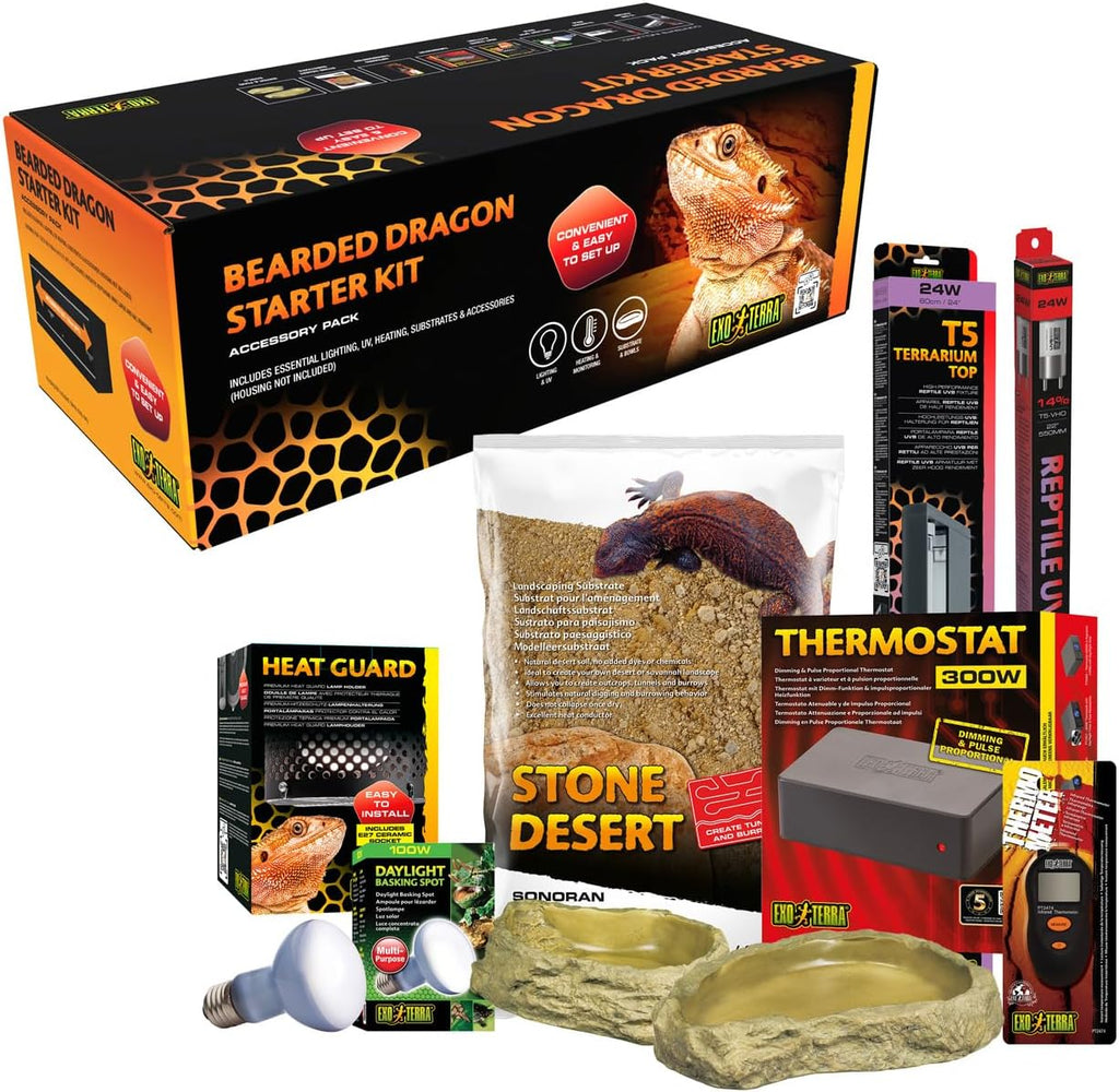 Exo Terra Bearded Dragon Vivarium Accessory Kit with Heating, UVB & Substrate