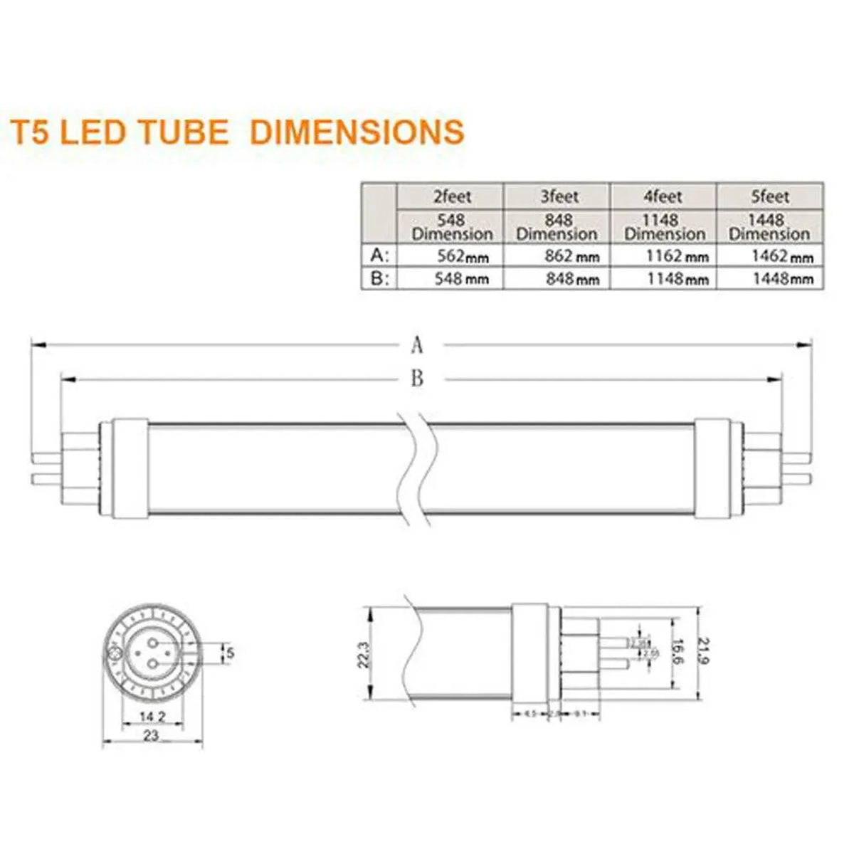 T5 LED Tube Light 120cm 20W 2400lm T6/T5 Hybrid | Ledison