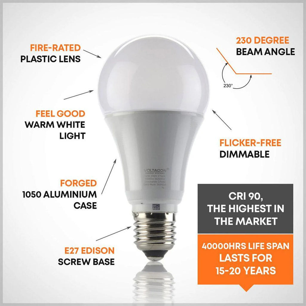 10W E27 LED Globe Bulb A65 Warm White 2700K | Ledison