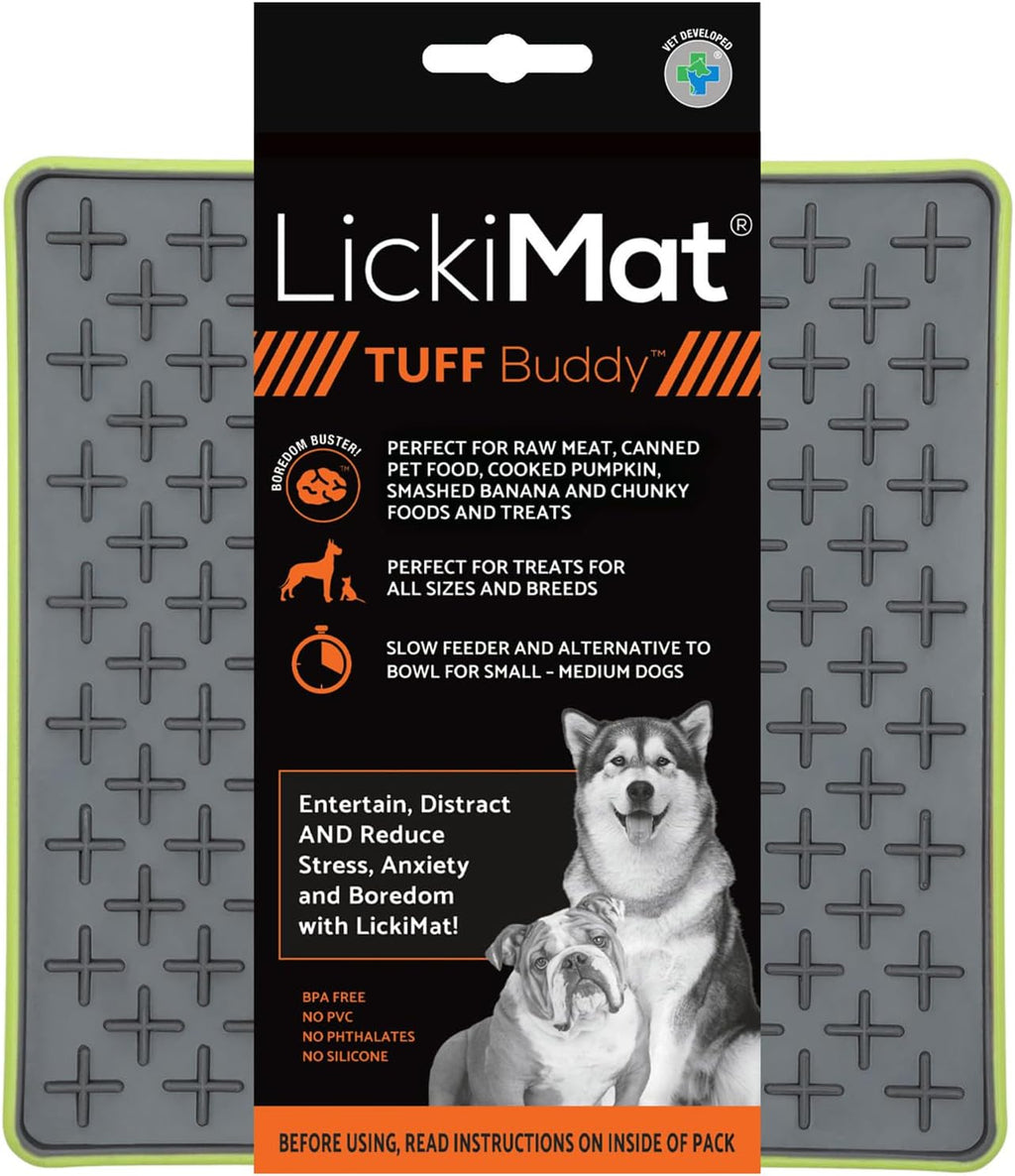 LickiMat Tuff Buddy Green Dog Slow Feeder Lick Mat Enrichment Feeding Mat
