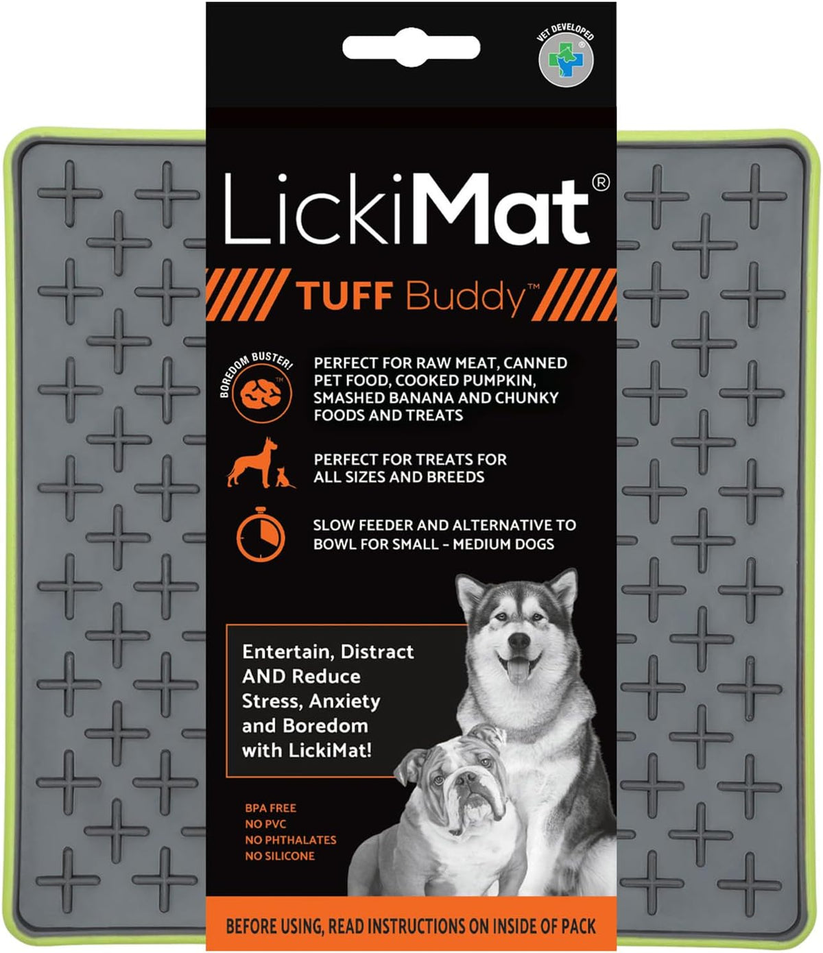 LickiMat Tuff Buddy Green Dog Slow Feeder Lick Mat Enrichment Feeding Mat