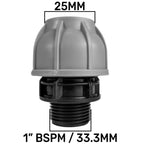 IBC 2” S60X6 Cap with Large Plastic Valve and MDPE Straight 25mm