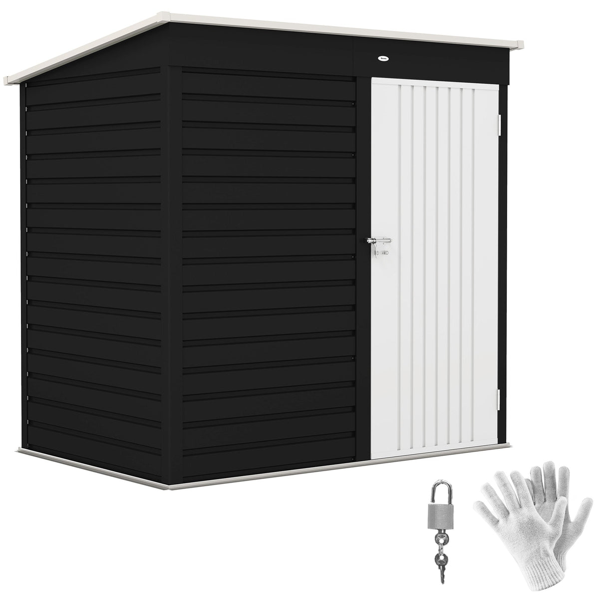 6 x 4ft Metal Garden Shed, Galvanised Steel Shed with Lockable Door and Gloves, Outdoor Tool Storage Shed for Garden, Patio, Dark Grey