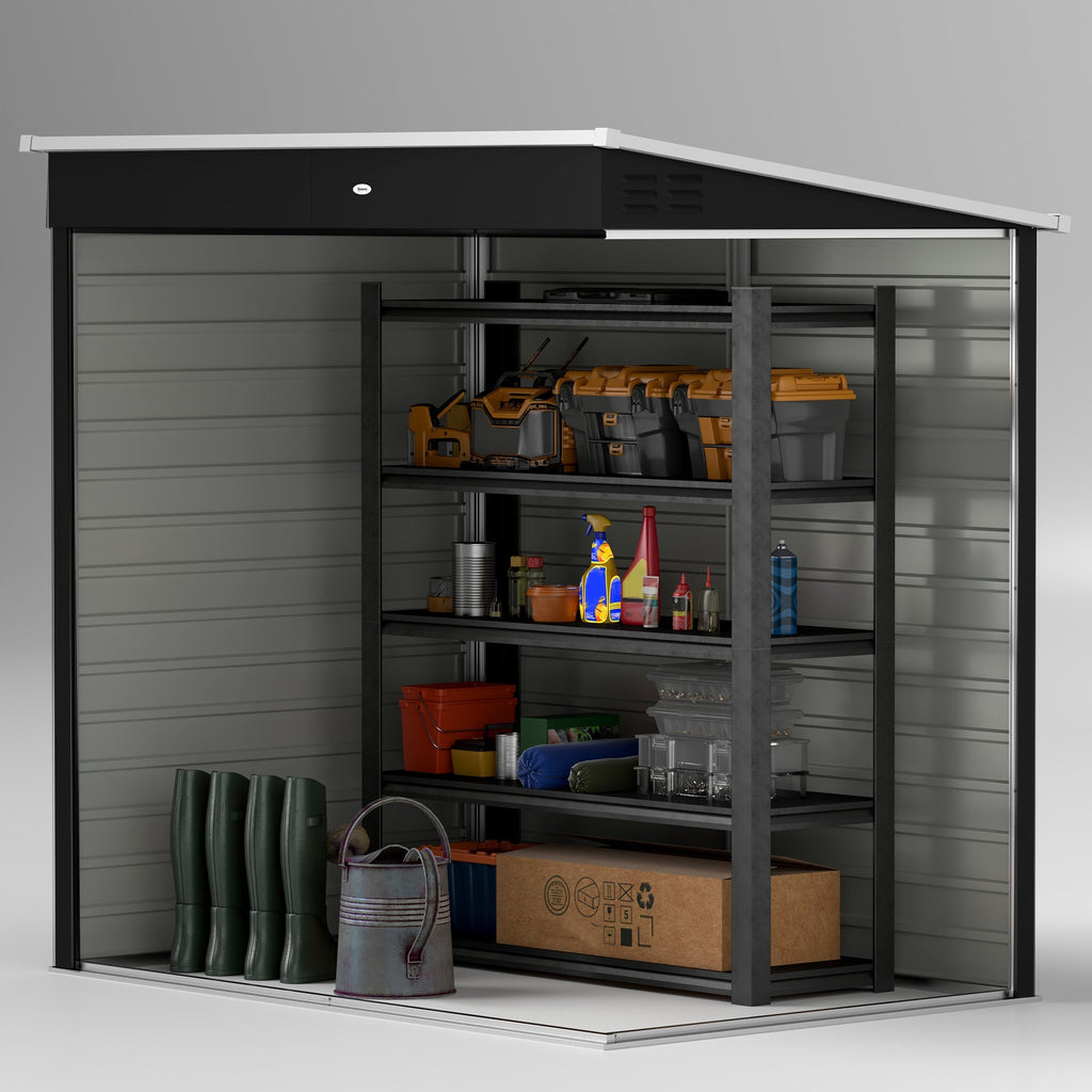 6 x 4ft Metal Garden Shed, Galvanised Steel Shed with Lockable Door and Gloves, Outdoor Tool Storage Shed for Garden, Patio, Dark Grey