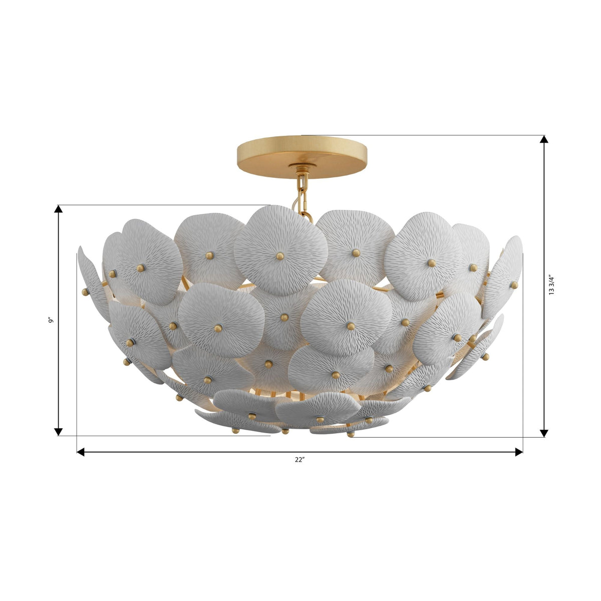 Metropolitan Coastlyn 22 in. 3-Light Semi-Flush Mount, Legacy Brass & Navy Blue