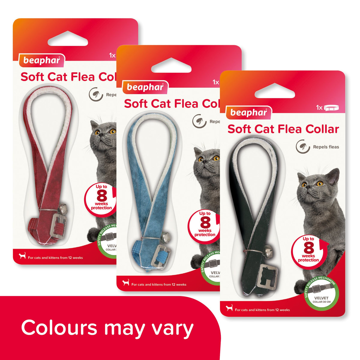 Beaphar Velvet Cat Flea Collar 3-Pack - Natural, Adjustable