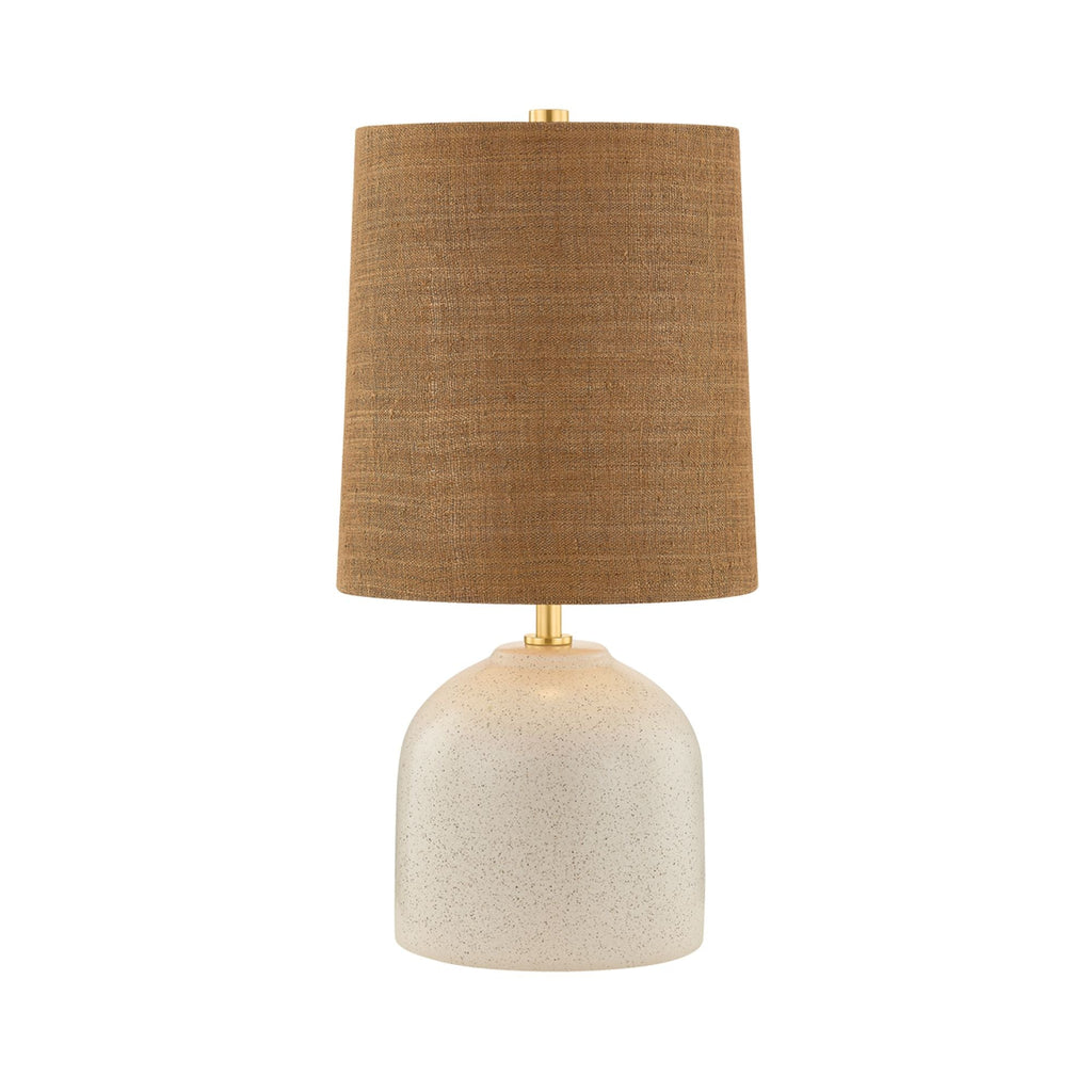Mitzi Gladys 20 in. Table Lamp, Aged Brass with Ceramic Vanilla Bean & Handicraft Hemp Drum Shade