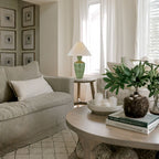 Mitzi Hartley 29 in. Table Lamp, Aged Brass with Ceramic Amphora & Wheat Linen Shade
