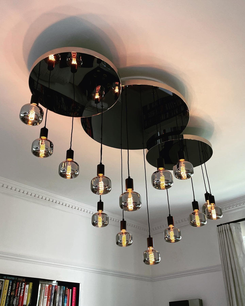 Modern Waves: Stainless Steel Mirrored Chandelier