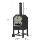 Outsunny Steel 3-Tier Outdoor Pizza Oven Charcoal BBQ Grill, Black