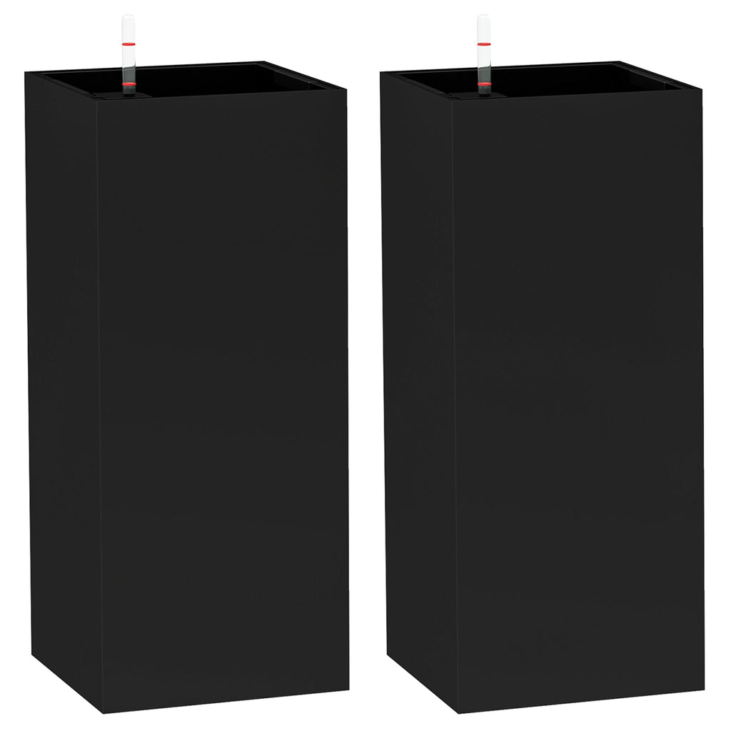 26" Plastic Planter Box 2-Pack with Water Level Indicator, Drainage Hole and Plug, Black