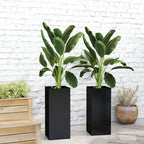 26" Plastic Planter Box 2-Pack with Water Level Indicator, Drainage Hole and Plug, Black